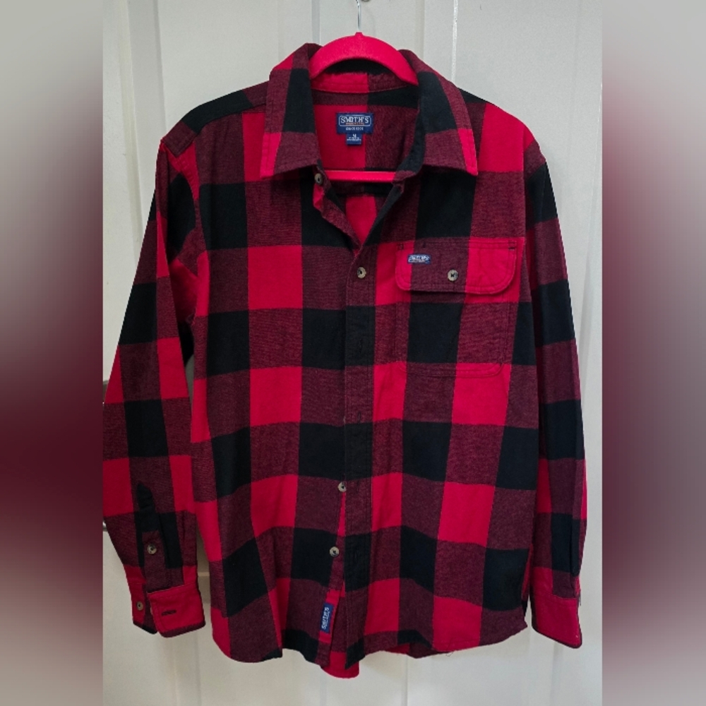 Smith's Workwear Men Buffalo Check Plaid Flannel Black and Red Size M